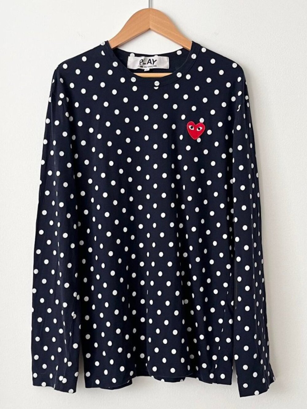 Comme des Garcons Play Long Sleeve Crewneck T-Shirt Size M Navy White Polka Dots